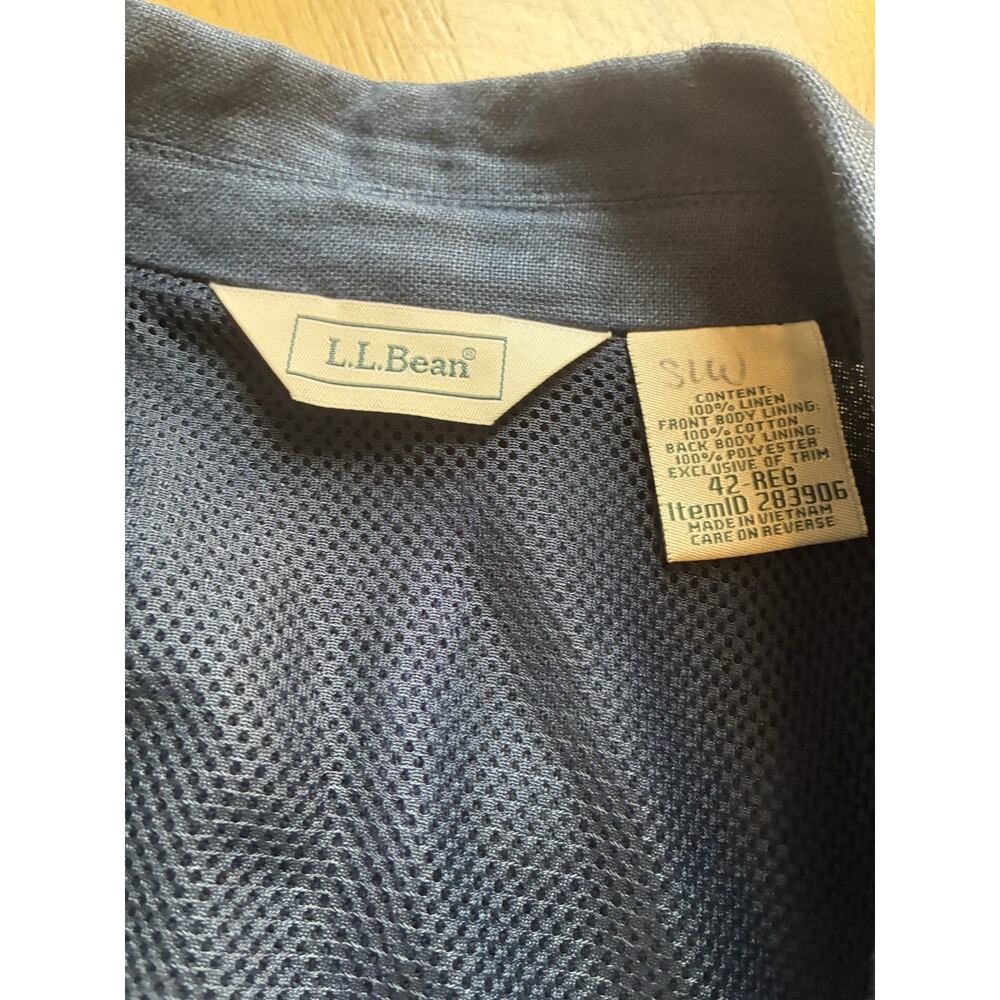 VTG LL Bean LINEN Jacket Men 42 Reg Field Safari Chore Coat Blazer Elbow Patches - Picture 8 of 16